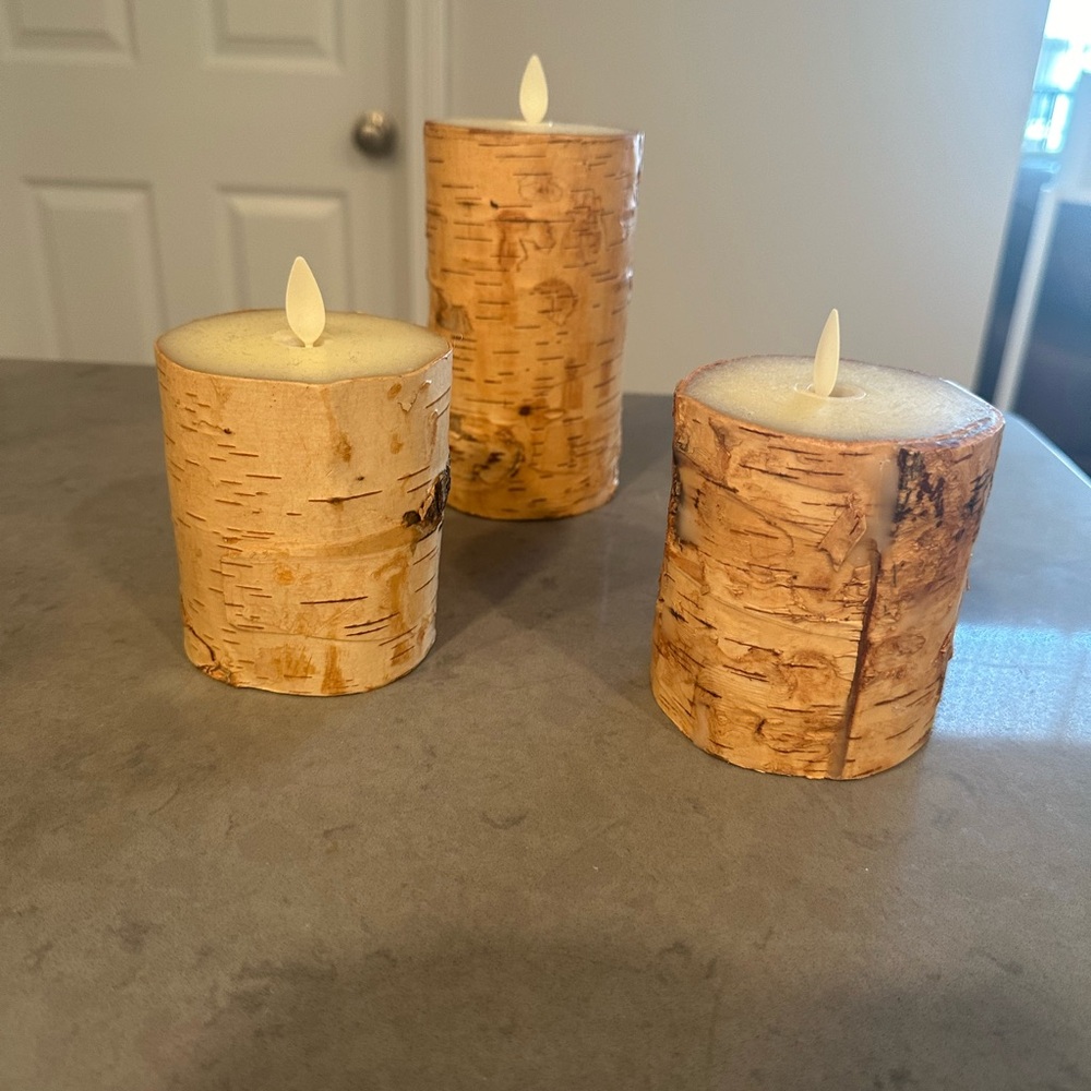 3 Pottery Barn Flameless White Birch Candles